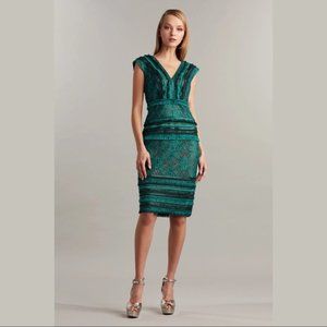 TADASHI SHOJI -TEAL LACE & FRINGE DRESS - Size 10